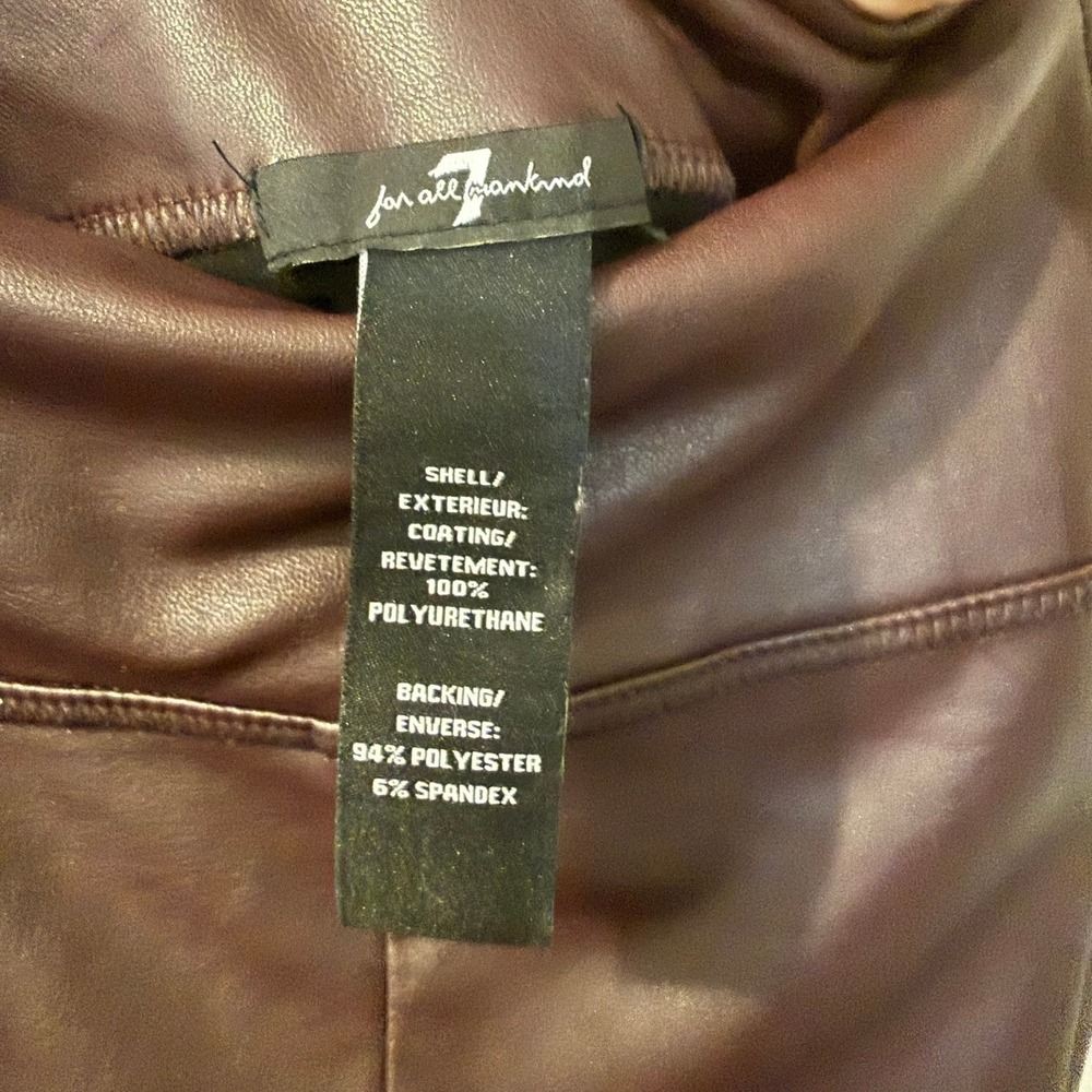 7 For All Mankind Faux Leather Leggings Pants Burgundy Mid Rise Women's Size M - Picture 2 of 9